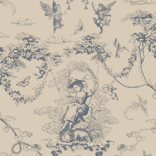 Timeet 44x1000cm Peel and Stick Wallpaper Beige Self Adhesive Wallpaper Cupid Manor Painting Waterproof Vinyl Wrap Stick on Wallpaper for Living Room Bedroom Wall Cabinet Shelf
