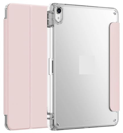 SOENS Étui for Tablette Apple iPad Air 11/iPad Pro 11, Coque arrière Transparente en Silicone à Trois Volets avec Porte-Stylo, Smart Cover(Pink,for IPad Air 11)