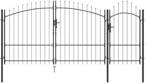 vidaXL Puerta de Jardín con Picos en Forma de Lanza 175X400 cm Hierro Resistente al Clima Resistente al Óxido Exterior con Dos Cerraduras de Pestillo Deslizante Acero Barrera Duradera Patio Moderna