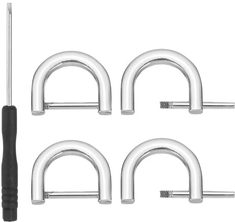 PATIKIL 12mm(1/2 Inch) D-Rings Screw in Shackle, 4 Pcs Horseshoe Clasp U Shape D Rings with Screwdriver for Purse Keychain Strap Buckle DIY Leather Craft, Silver