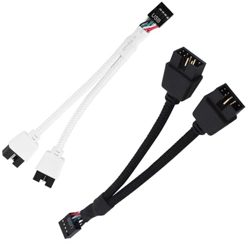 Colexy USB 2.0 9 Pin Splitter Scheda Madre, Estensione USB per PC, 2 Pezzi Cavo USB 2.0 Scheda Madre, Estensione USB (Bianco e Nero)