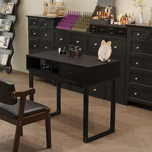 FORRTY Manikürtisch Nageltisch Mit Schubladen, Nagelstation Arbeitstisch Mit Stauraum for Nageltechniker, Salon & Heim Spa, Lern- Arbeits- Konferenztisch, Nageltisch(Schwarz,100cm(39.3))