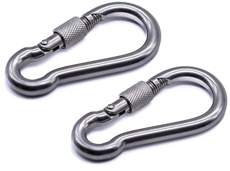 J Clarke Marine Pack of 2 - Carabiner snap hook with safety lock nut 316 A4 stainless steel 50mm 60mm 70mm 80mm 100mm 120mm140mm