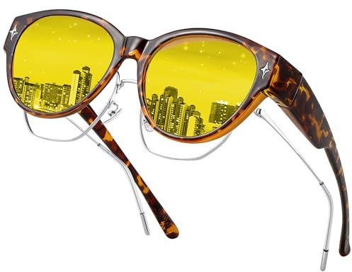 Aullwyr Polarisées Surlunettes Conduite de Nuit - Surlunettes de Soleil Verre Jaune Anti-éblouissement Lunette Vision Nocturne pour Homme Femme