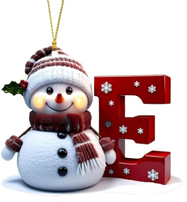Personalized Acrylic Letter Snowman Christmas Ornaments - 26 Alphabet Tree Decorations, Prepare for Family Friends Teacher (1, E)