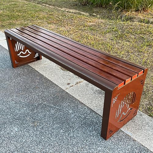 SXKLYRF Gartenbank Ohne Lehne Ohne Armlehne, Metallgestell mit Holzsitz, Parkbank Wetterfest für den Garten, Eingangsbereich(150x40x45cm/39x161x18in)