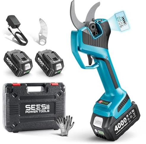 SEESII Secateur Electrique Sans Fil 55mm, 2x4.0Ah Batterie, Lame SK5