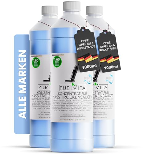PURIVITA® Saugwischer Reinigungskonzentrat Nasssauger 3x1L Frischeduft | Für Waschsauger und Wischroboter: streifenfrei, schnell trocknend, ergiebig, angenehmer Duft