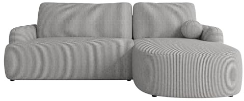 Mirjan24 Ecksofa Loridu Cord für Wohnzimmer mit Schlaffunktion und Bettkasten, Eckcouch, L-Sofa, Polsterecke, abgerundete Kanten (Poso 110, Seite: Rechts)