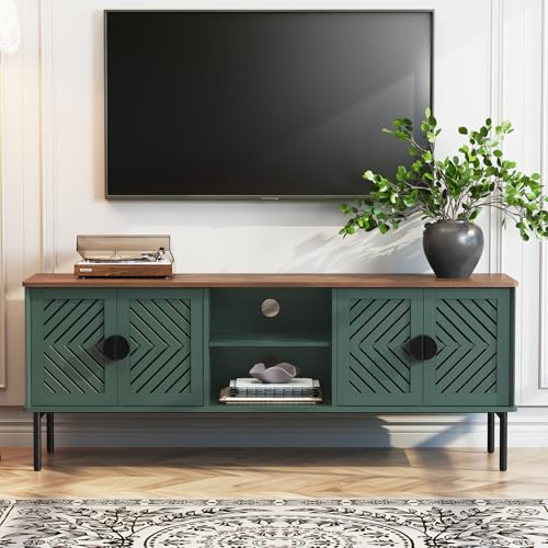 HOLTICO TV Units for Living Room, Green TV Stand with Storage Cabinet Fits TVs Up to 70 Inches