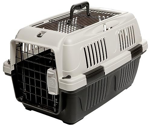 Dehner Lieblinge Hunde-Transportbox/Katzen-Transportbox Robbi, 35 x 37 x 57 cm, Tiergröße M, Kunststoff/Metall, hellgrau/dunkelgrau