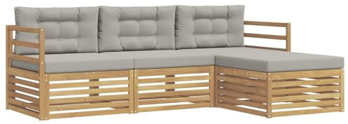 vidaXL Outdoor-Sofagarnitur 4 pcs Weiß und Hellgrau Polyester, Garten Sofa, modernes Lounge Set, entspanntes Terrassenmöbel für chillige Stunden, bequem und stylisch