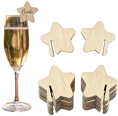 SEABABOO Glasmarker Holz Kronenform 50 Stück Weingläser Markierer Holz Glas Markierung Weinglas Weinglasmarkierer Identifikationsnummer Dekoration für Party Weinglas Trinkglas