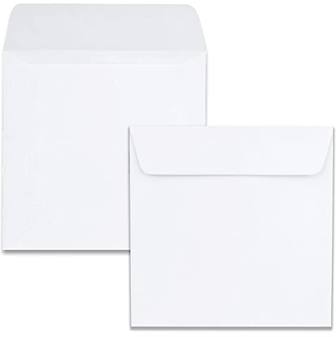150 quadratische Briefumschläge Farbe: Weiß - 15,5 x 15,5 cm (155 x 155 mm) - Nassklebung mit gerader Klappe - 120 Gramm/m²- Marke: NEUSER PAPIER