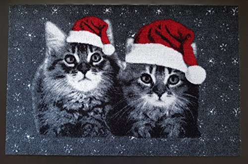 Trendstern® Trendprodukteshop Fußmatte Fußabtreter Fußabstreifer Schmutzmatte Motiv Design Eule Cat Katze Hund Dog OWL (Black-Chrismas)