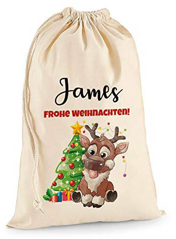 TULLUN Personalisierte Santa Weihnachtssack Extra groß XL (75 x 49 cm 38 Liter) - Rentier Rudolf
