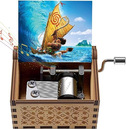 Micteney Moana Spieluhr Holz Gravierte Geschenk Spieluhr Handkurbel Moana Spieluhr Für Kinder, Dekoration Handwerk