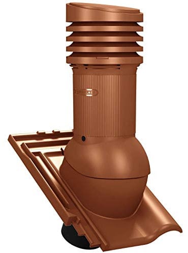 Chimenea de ventilación PRO DN125 para Koramic – L15 (alicates), Extractor Chimenea, tejas de tejado (RAL 8004 – rojo ladrillo)