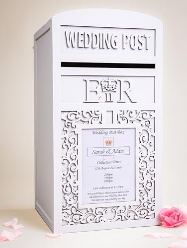 Personalised Royal Mail Wedding Card Post Box with Lock & Keys, Large Locking ERII or CRIII Wooden Wedding Cards Box, Postbox for Reception, Wedding Card Collection Box