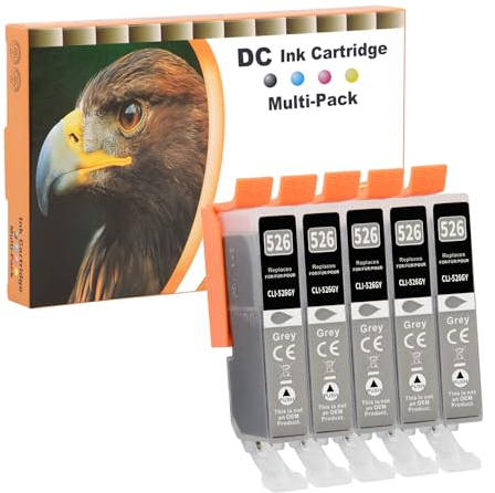 D&C 5X Grau Druckerpatronen Kompatibel für Canon CLI-526 GY für Canon Pixma IP4840 IP4850 IP4900 MG5140 MG5150 MG5240 MX710 MX715 MG6100 MG6150 MG6200 IP4950 IX6550 MG5250 MG5300 MG5340 MG5350
