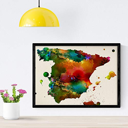 Nacnic Poster Karte Spanien 3. Druck und Illustrationen von Städten, Gemeinden und Karten von Spanien. A4-Format