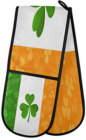 ZZXXB Irish Flag Shamrock Double Oven Mitt Heat Resistant Non-Slip Kitchen Gloves Extra Long 7 x 35 for Cooking Baking Barbecue Grilling