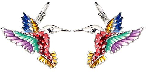 DUOWEI Zink Legierung Emaille Süß Kolibri Vogel Ohrringe Französisch Clip Schmuck Charme Geschenke für Frauen Teenager Mädchen (Mehrfarbig)