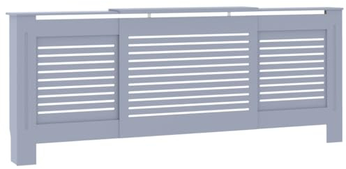 vidaXL Radiator Cover Cabinet in Grey, Adjustable Length from 142 to 205 cm, Modern Slatted Design, Durable MDF, Extra Shelf for Storage