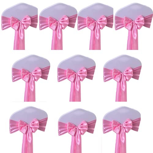 CHENGZI Lot de 10 rubans de chaise en satin pour décoration de fête - Pour mariage, réception, anniversaire, événement (rose)