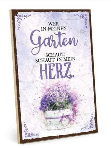 TypeStoff Holzschild mit Spruch – Garten – im Vintage-Look mit Zitat als Geschenk und Dekoration zum Thema Gartenarbeit - HS-01093