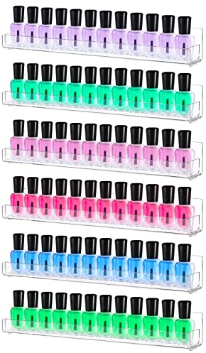 Boxalls Étagère à Vernis Ongles Acrylique, Mural Titulaire 72 Bouteilles, Transparents Affichage de Vernis à Ongles Organisateur, Stockage avec Inserts d'extrémité antidérapante Amovibles (6 Pack)