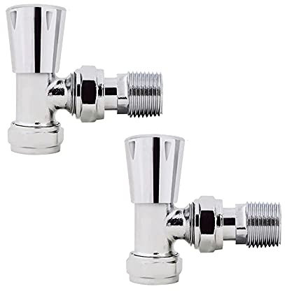NRG Chrome Angled Manual Radiator Valve 15mm Towel Rail Designer Radiator Valves One Pair