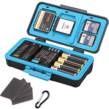 LYNCA Camera Battery Case, Memory Card Hard Protector Case Professional Water-Resistant Anti-Shock Compact Camera Battery Card Storage Box for 3 Camera Batteries 3 XQD or 3 CF Cards 6 SD Cards (Blue)