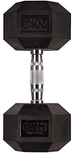 GYM MASTER Hex Dumbbells - Rubber Encased Cast Iron Hand Weights and Optional 3 Tier Rack - Single 20KG