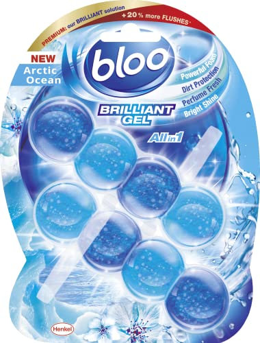 Bloo Brilliant Gel All in 1 Toilet Rim Block Cleaner, Arctic Ocean Fresh Scent, for All-Around Cleanliness, Long Lasting Freshness and Brilliant Shine - Pack of 2
