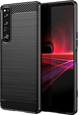 Cruzerlite Schutzhülle für Sony Xperia 1 IV Hülle, Karbonfaser-Textur, Kratzfest, stoßdämpfend, für Sony Xperia 1 IV 5G Case (2022) Schwarz