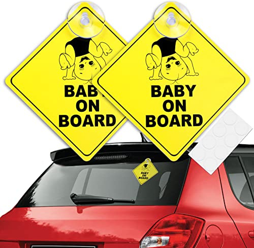 2Pcs Calcomanías de coche para bebé a bordo, Baby on Board Pegatina con Ventosa Engomadas Reflexivas, Pegatina de Coche Ventana de Bebé Pegatinas a Bordo Letreros y Calcomanías de Baby in Car