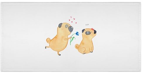 Mr. & Mrs. Panda 50 x 100 Handtuch Mops Verliebt - Geschenk, knuffig, Hund, Partner, Handtücher, Tierliebhaber, Badehandtuch, Hundebesitzer, Liebe,