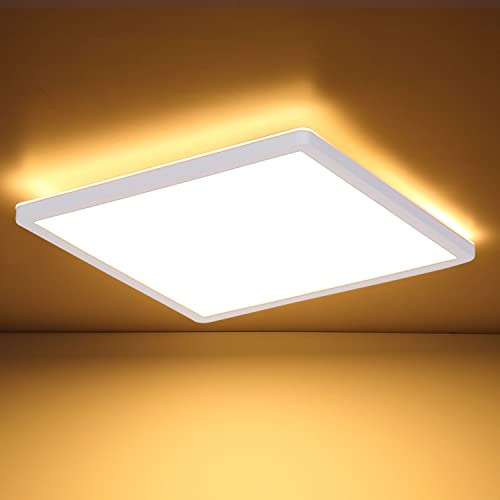 INNOVATE LED Deckenleuchte Dimmbar mit Hintergrundbeleuchtung | IP44 3-Dimmstufen Deckenlampe Flach | Panel für Badezimmer, Wohnzimmer, Schlafzimmer, Balkon, Küche | LED Lampe Weiß, 18W 30x30cm