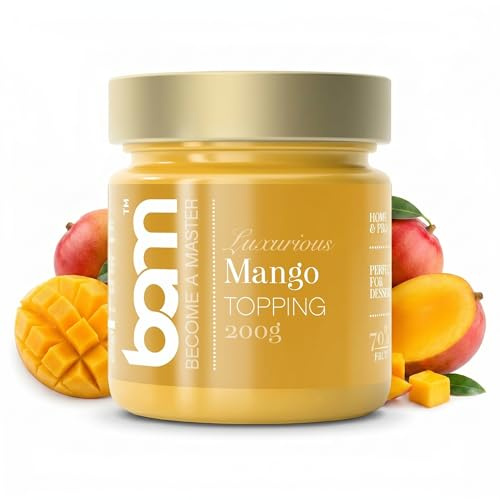 BAM Mango Topping | Mango Püree 70% Fruchtanteil | Fruchtpüree Fruchtkonfitüre für Desserts, Käsekuchen & Smoothie Bowl | 200g