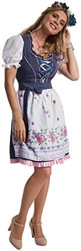 dressforfun Dirndl Damen Mini, kurzes Dirndlkleid, Schürze mit hübschem Blumenmotiv, Trachtenrock Trachtenkleid Damen für Oktoberfest, mit Dirndl Bluse Damen kombinierbar, blau/weiß