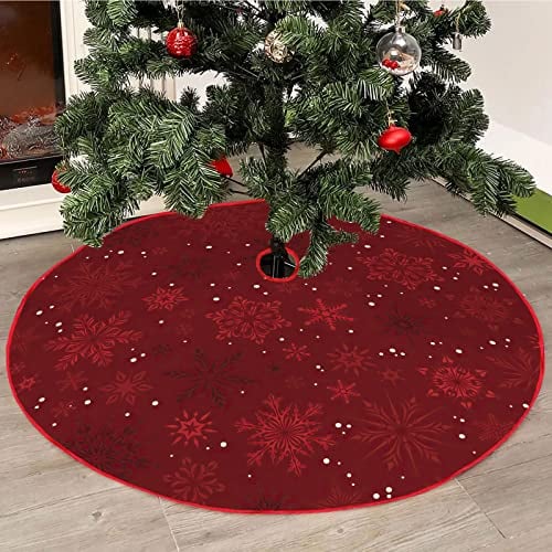 Mateju Weihnachtsbaum Rock Schneeflocke Weihnachtsbaumdecke Groß Tannenbaum Unterlage Rund Christbaumdecke Christbaumständer Teppich Baumdecke für Weihnachtsdeko Party (28inch,Dunkelrot)