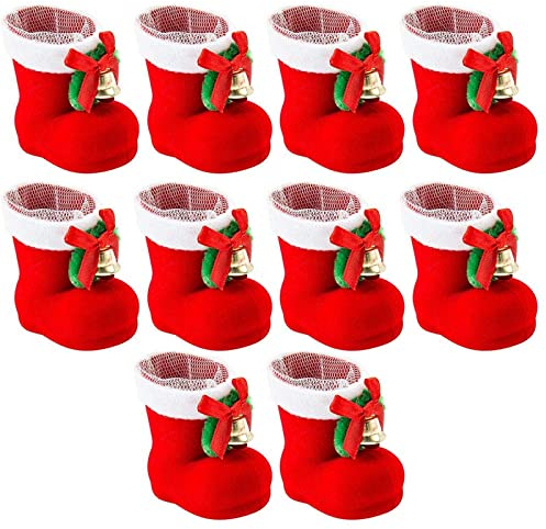 TRMF 10pcs, Weihnachtsstrümpfe zum Befüllen, Süßigkeiten Weihnachtsstrumpf, Weihnachtsdeko Mini Nikolausstiefel, Weihnachtsstiefel