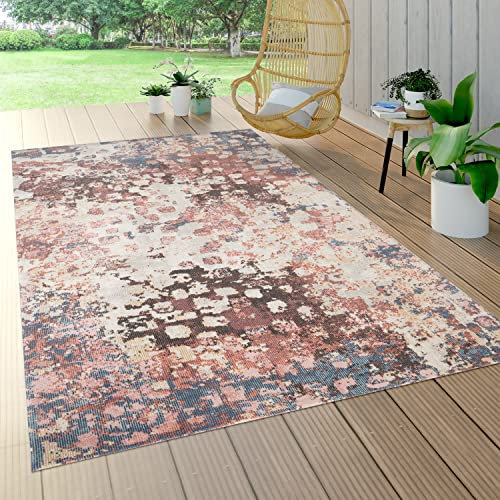Paco Home Tapis Exterieur Terrasse Salon Cuisine Vintage Motif Abstrait Moderne Beige Rose Bleu, Dimension:160x230 cm