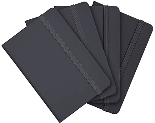 4Pcs Notizbuch A6, 9 x 14 cm Kleine Notizbücher mit Gummibandverschluss, Hardcover mit Soft-Touch-Pu-Cover, 160 Seiten (80 Blatt), 80g/m², Mini Notizbuch Pocket Notizbuch(Schwarz)