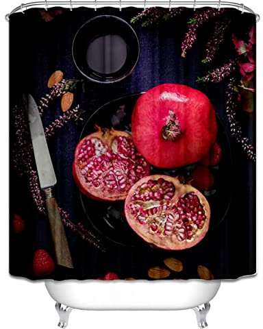 EHOMERY Duschvorhang XXL Dusch Vorhang Badewanne Tafelmesser In Granatapfelschwarz Duschvorhang Rollo Badewanne Waschbare Duschvorhänge Polyester Rostfreie Ösen Und 12 Hakenringe, 120X180Cm