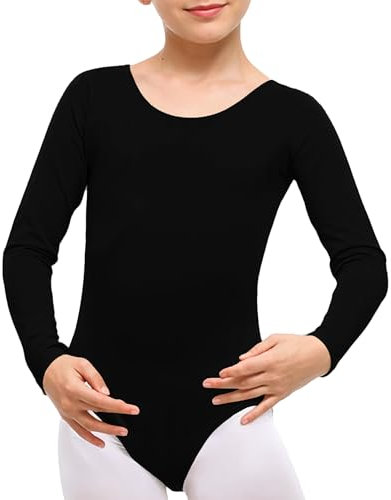 The Fancy Dress® Girls Cotton Stretch Leotards Kids School PE Ballet Dance Gymnastics Full Sleeves Bodysuit (Black, 3-4 Years)