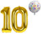 Luftballon 10. Geburtstag • XXL Riesen Folienballon SET • 101cm + 45 cm Ballon + 5M Deko Band • Folienballon 10 • Helium geeignet • Wiederverwendbar • Geburtstagsdeko Jungen Mädchen Zahl Ballon 10