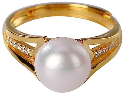 RobertDTesta Damen S925 Sterling Silber Und Vergoldet Mode Perlenring Mit Verstellbaren Vintage Perlenring