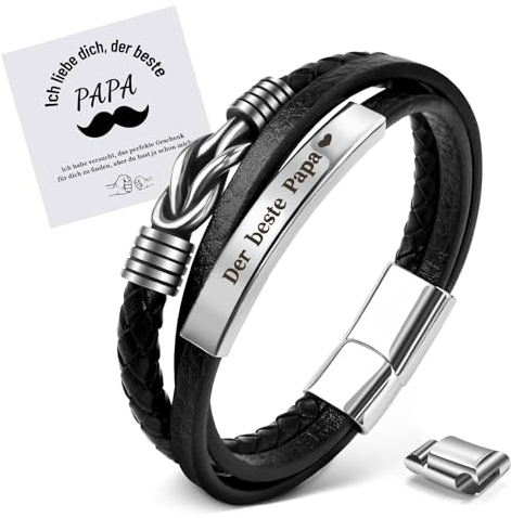MANVEN Papa Armband Geschenke für Papa Geschenk Vatertagsgeschenk Edelstahl Lederarmband Gravur Herren Männer Geburtstag Weihnachten für Vater